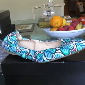 J. Crew Blue and Aqua Floral Ballet Flat